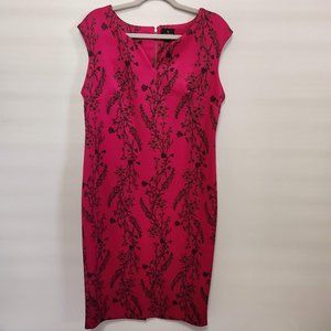 Worthington Fuschia and Black Floral Midi Dress Size 10